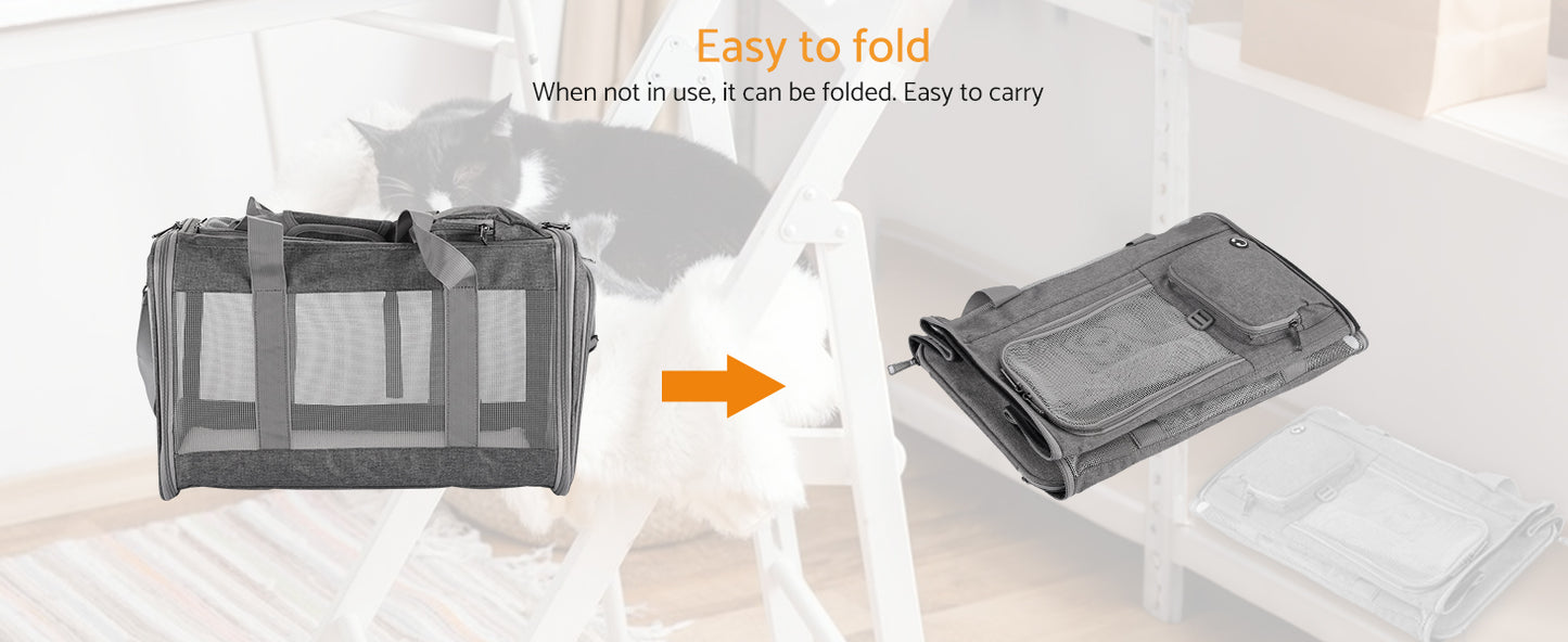 Dog Carrier, Cat Carrier Airline Approved Soft Pet Carrier with Breathable Honeycomb Board, Removable Support Board for Car,