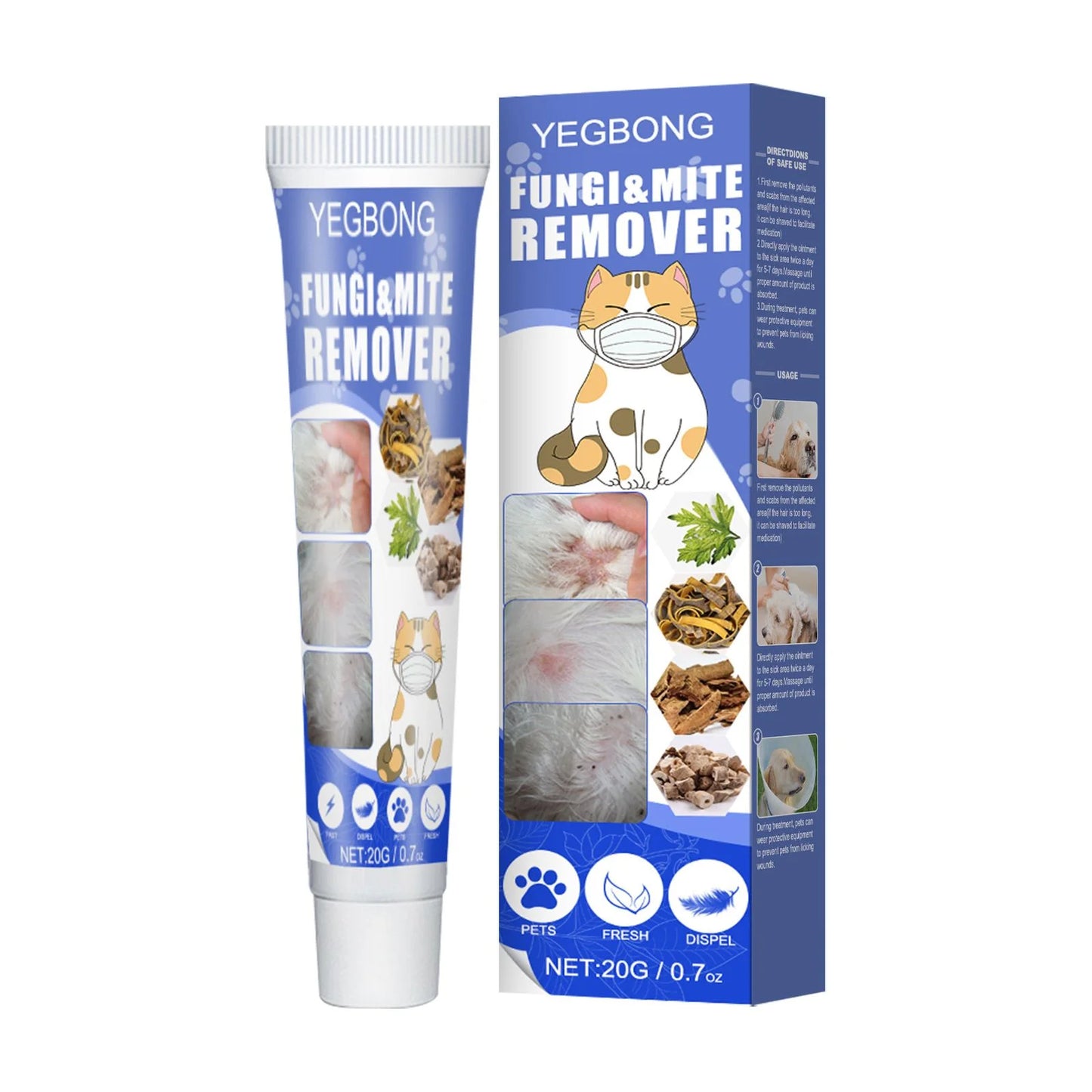 Yegbong 20g Pet Mite Removal Cream Ointment Pet Dog Cat Anti Itchy Remove Fungi Improve Skin Pet