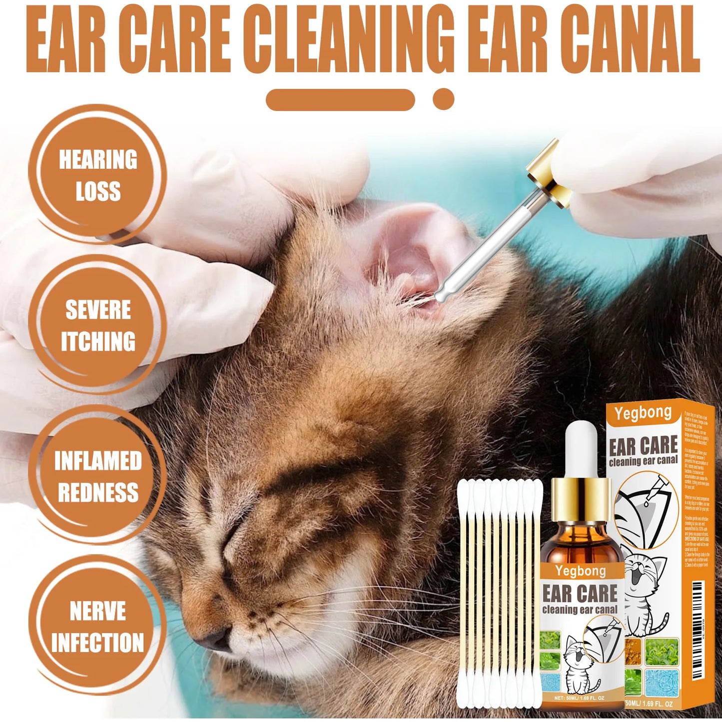 50ml Pet Ear Mite Deodorant Ear Cleaner Ear Wash Infection Control Itching Relief Pet Ear Soothing Care With Cotton Swab