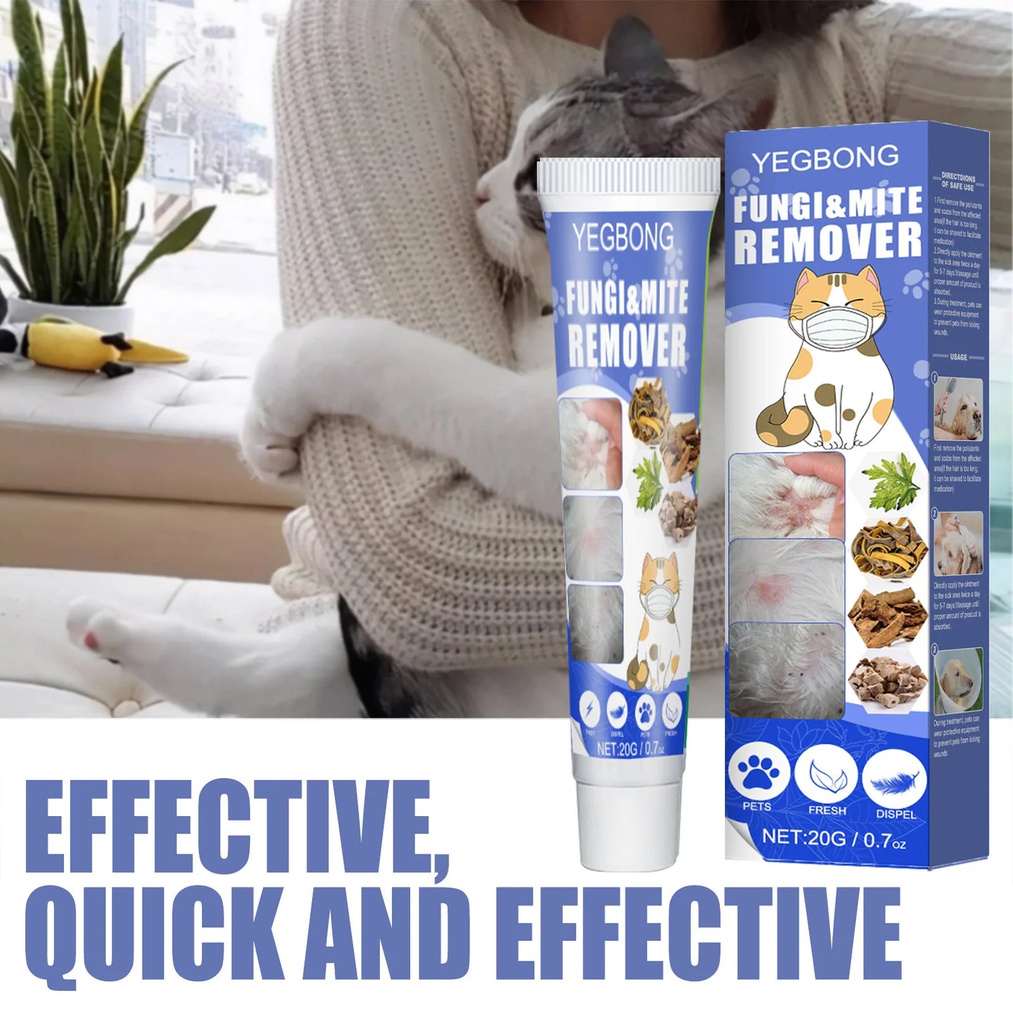 Yegbong 20g Pet Mite Removal Cream Ointment Pet Dog Cat Anti Itchy Remove Fungi Improve Skin Pet