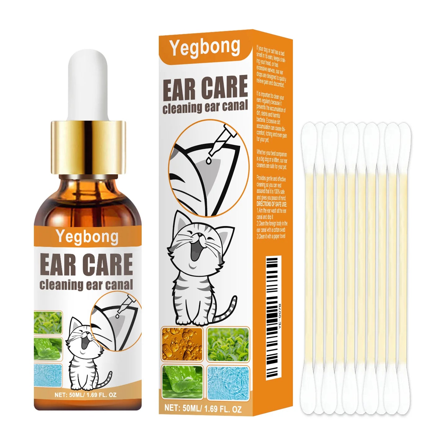 50ml Pet Ear Mite Deodorant Ear Cleaner Ear Wash Infection Control Itching Relief Pet Ear Soothing Care With Cotton Swab