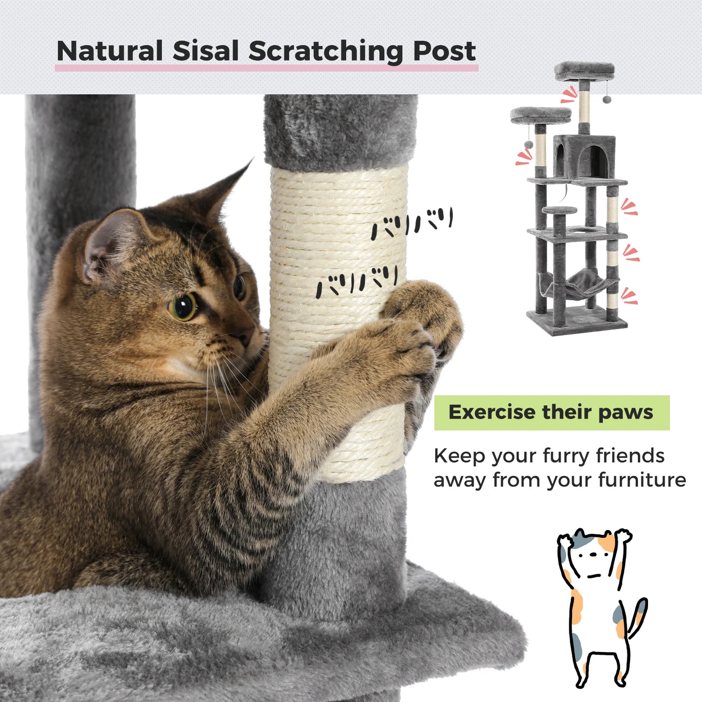 Pet Cat Tree House Condo Perch Entertainment Playground Stable Furniture for Kitten Multi-Level Tower for Large Cat Cozy Hommock
