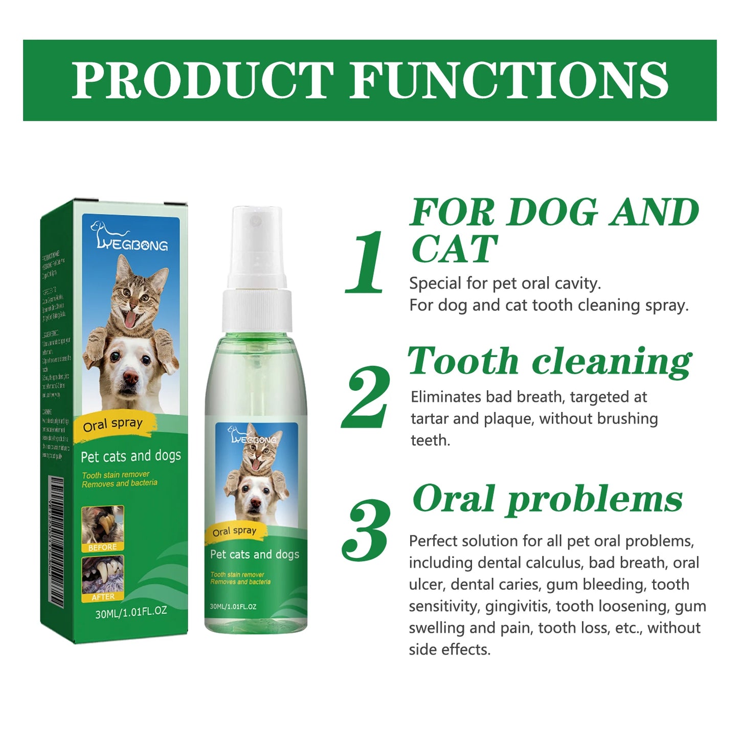 Pet Mint Fresh Breath Spray Cat Dog Oral Cleansing Deodorant Removal Odor Care Spray