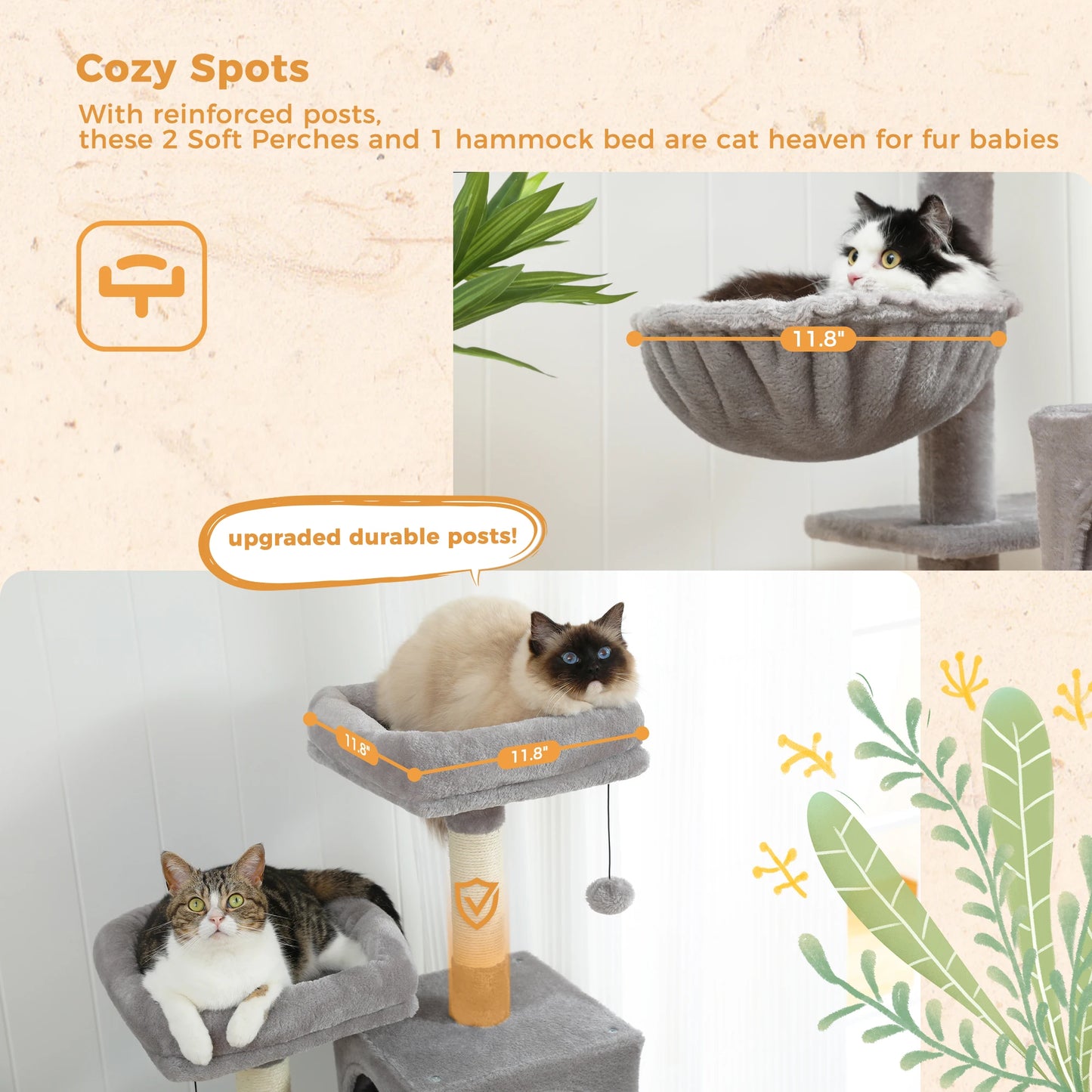 Pet Cat Tree House Condo Perch Entertainment Playground Stable Furniture for Kitten Multi-Level Tower for Large Cat Cozy Hommock