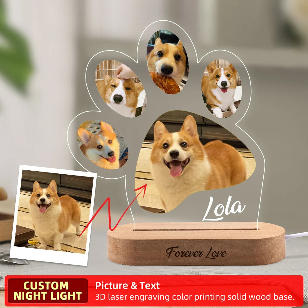 Custom Dog Photo Night Light Pet Memorial Gift Lights Up Pet Memorial Plaque Cat Photo Gift Personalized Gift for Pet Loss