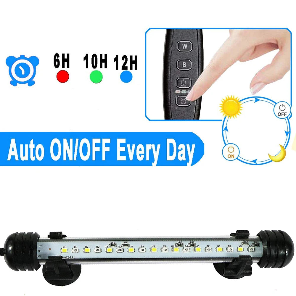LED Aquarium Lights Waterproof Fish Tank Light Submersible Underwater Clip Lamp Aquatic Decor lamp with Timer Auto On/Off D30