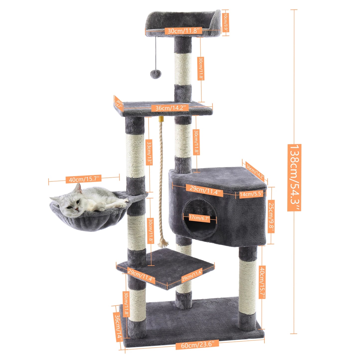 Pet Cat Tree House Condo Perch Entertainment Playground Stable Furniture for Kitten Multi-Level Tower for Large Cat Cozy Hommock