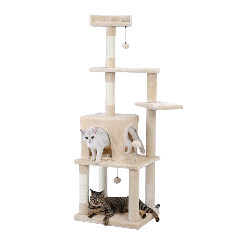 Pet Cat Tree House Condo Perch Entertainment Playground Stable Furniture for Kitten Multi-Level Tower for Large Cat Cozy Hommock