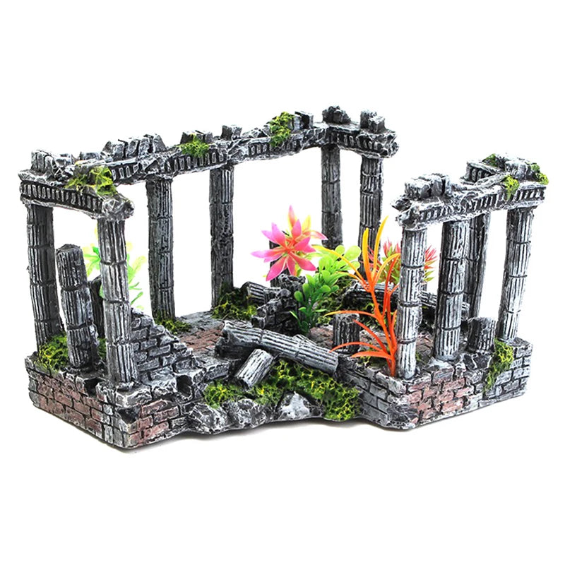 Artificial Palace Ruins Fish Tank Ancient Roman Column European Castle Ornament For Aquarium Decorations Reptile Box Landscape