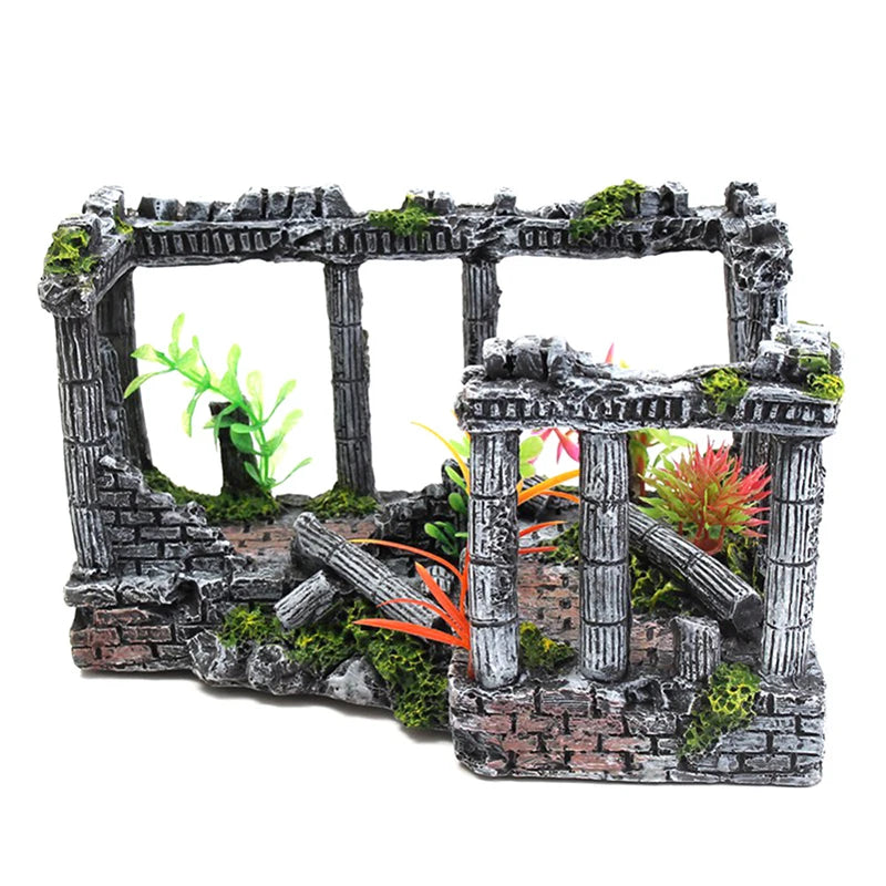 Artificial Palace Ruins Fish Tank Ancient Roman Column European Castle Ornament For Aquarium Decorations Reptile Box Landscape