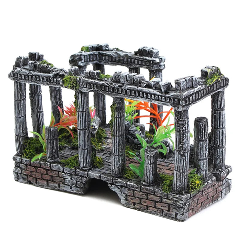 Artificial Palace Ruins Fish Tank Ancient Roman Column European Castle Ornament For Aquarium Decorations Reptile Box Landscape