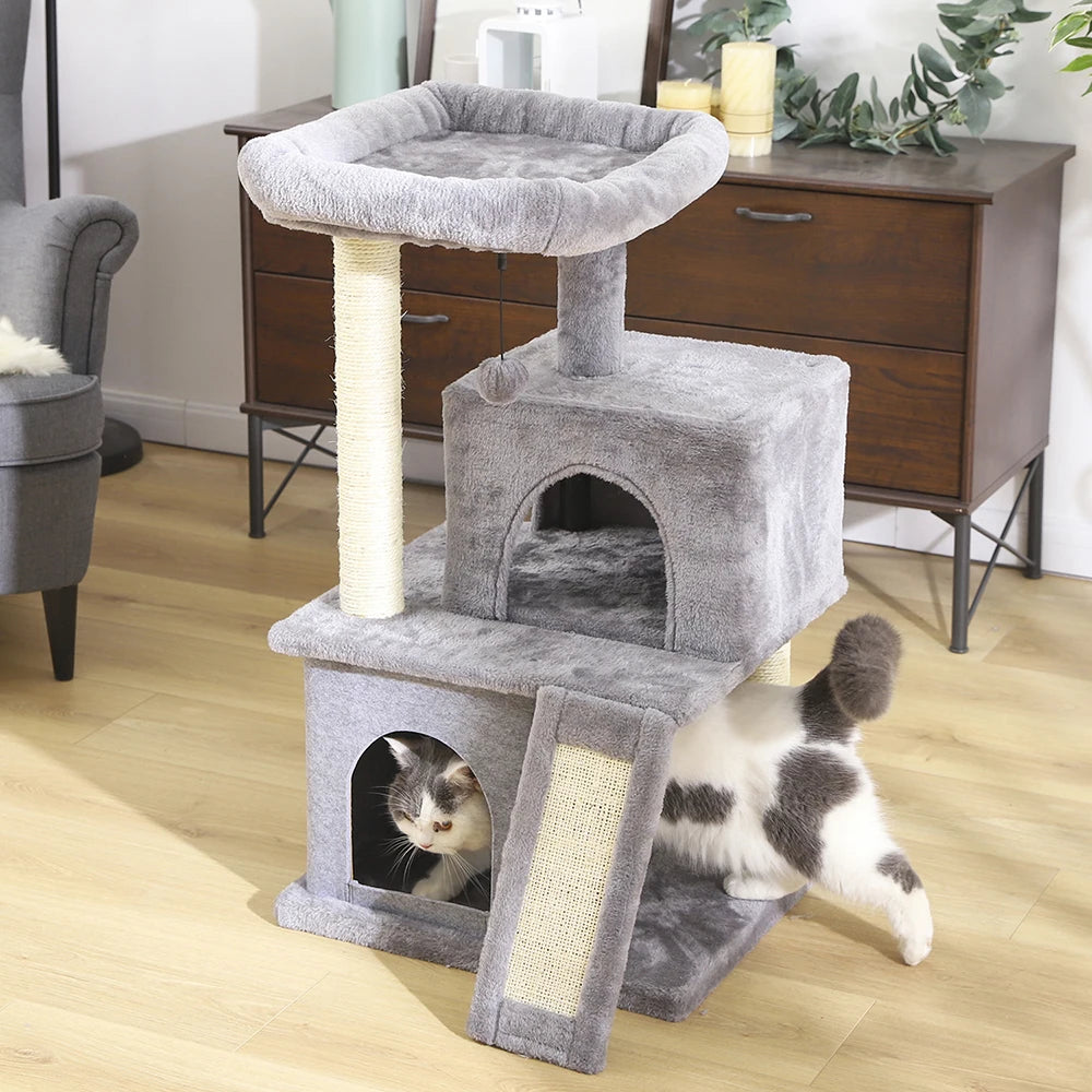 Cat Tree House Tower Condo Cat Scratching Post for Indoor Jumping Toy with Ladder Playing Tree