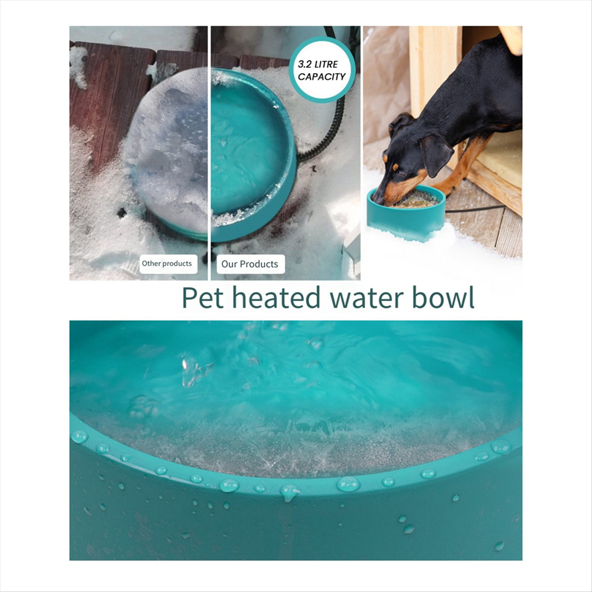 A59T Heated Pet Bowl - 3.2L for Dog Cats, Heated Pets Bowl, Outdoor Water Bowl for Chicken Duck Squirrel US Plug