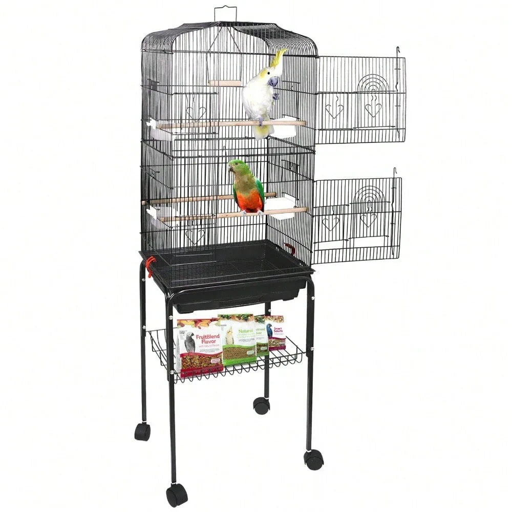 59''H Bird Cage Cockatiel Parakeet Finch Canary Home with Stand & Tray