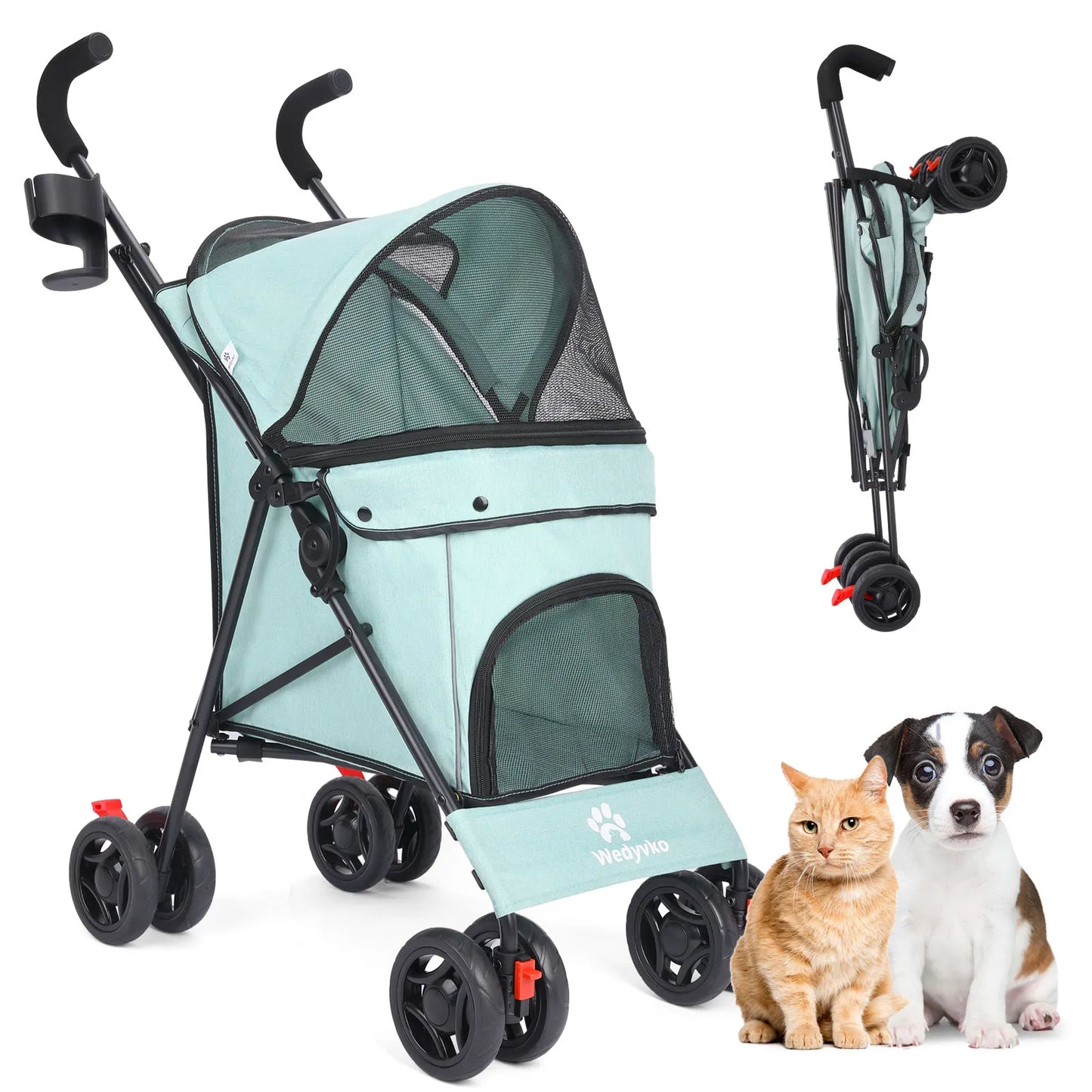 Wedyvko Pet Dog Stroller 4 Wheels Puppy Stroller with Brakes Storage for Dogs Cats Travel Pet Supplies Outdoor