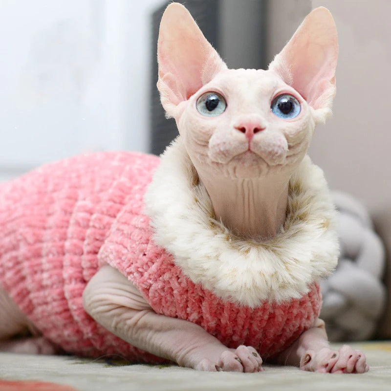 Devon Rex Thickening Plush Coat Cat Sweater Costume Sphinx Clothes Kitten Sphynx Pullover Clothing Products for Winter Outwear