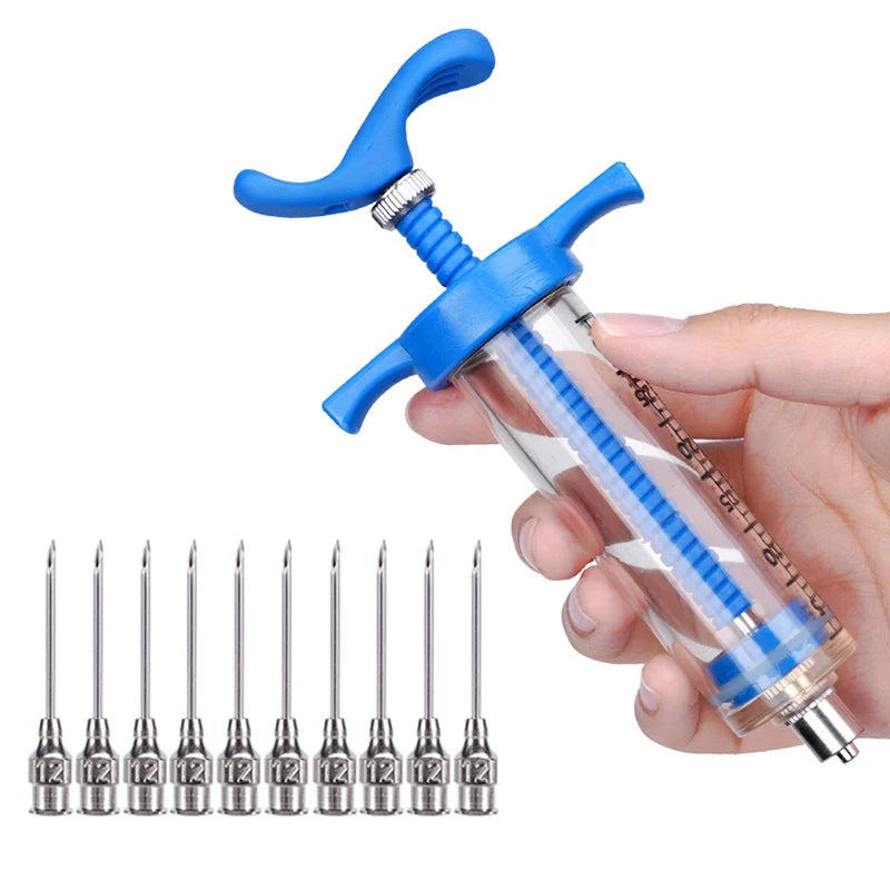 10/20/30/50ml Veterinary Tool Vaccine Syringe with 10 Needles for Farm Livestock Pig Cattle Sheep Chicken Pinhead Injection Tool