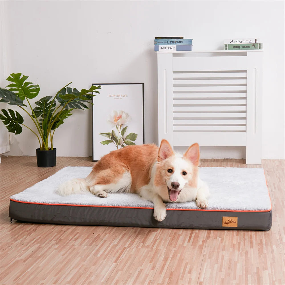Premium Large Orthopedic Memory Foam Dog Bed Waterproof Pet Jumbo Mattress with Orange Trim Washable Water Resistant