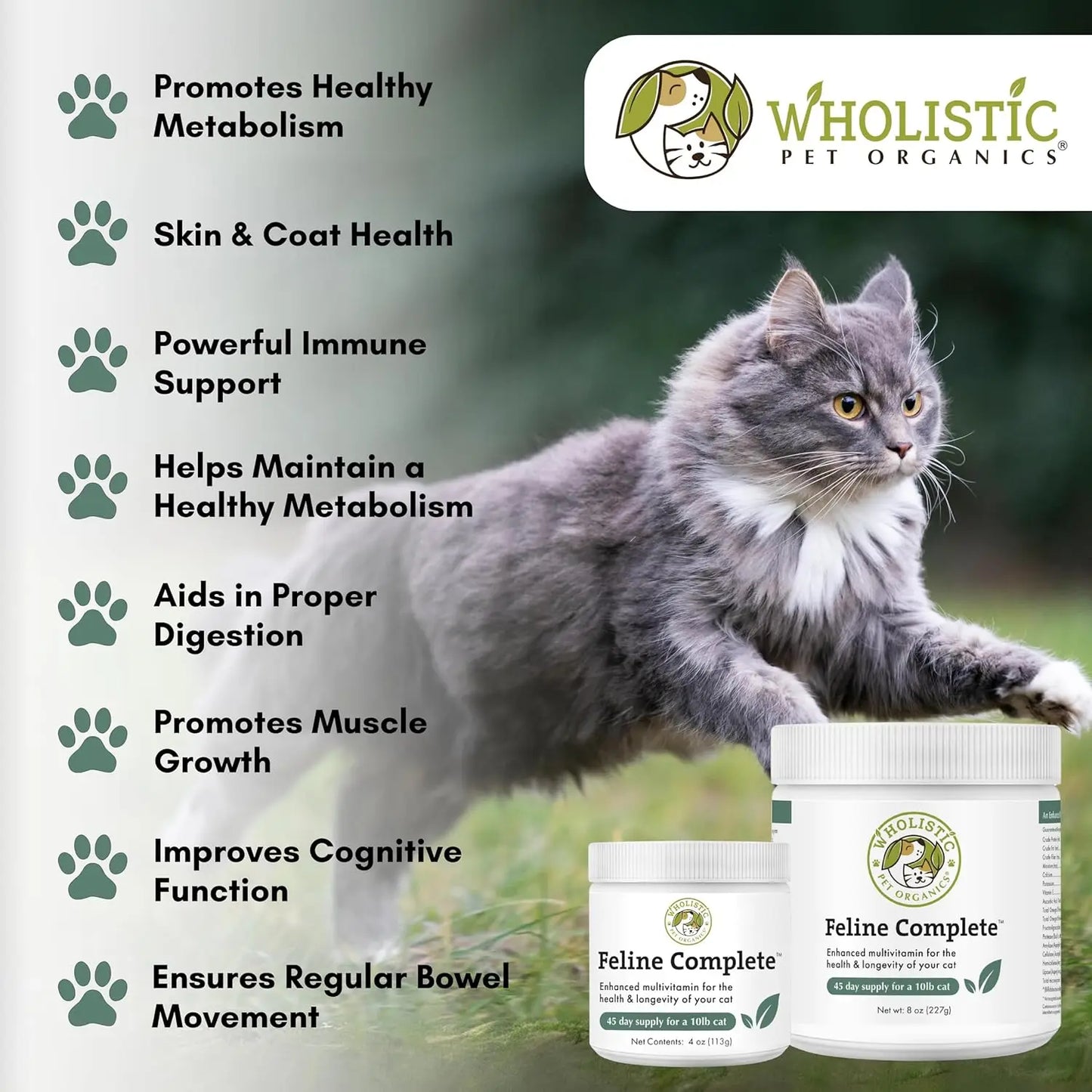 Original Whitefish Feline Complete - 8 Oz - Multivitamin & Probiotic Powder for Cats - Natural Cat Food & Digestive Support