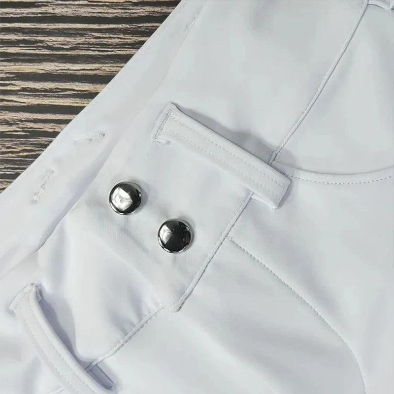 MXLLINA Button Zipper Horse Riding Pants Women Equestrian Leggings Breeches Competition Full Silicone Sports Tights