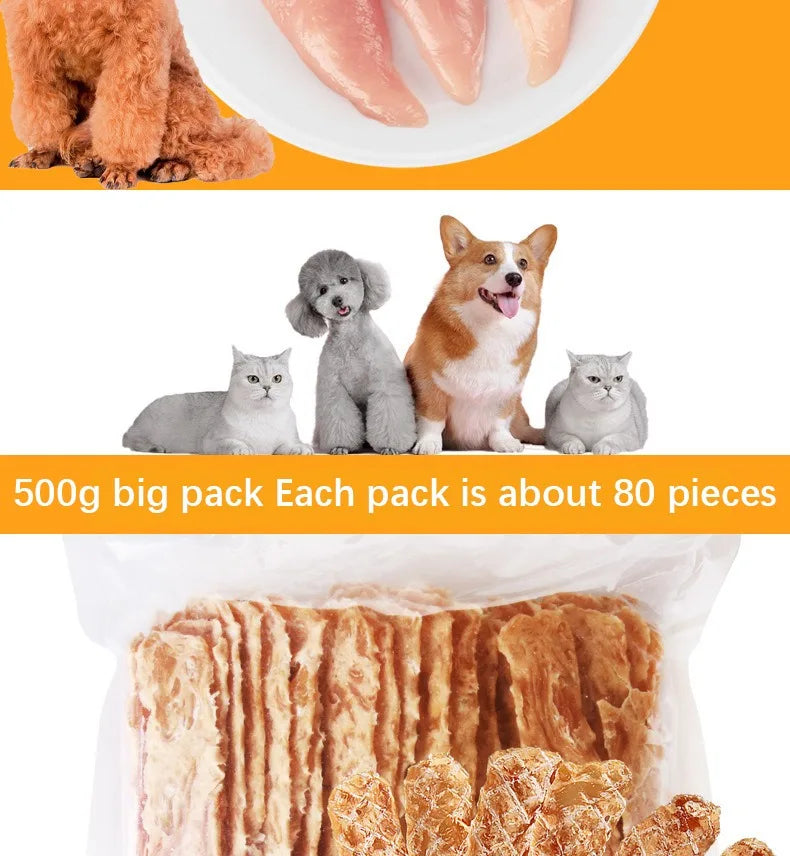 Dog Snacks Dried Chicken Breast 500g Pet Snacks Fresh Flavorful Thin Crispy Dog Training Reward Jerky Nutrient Rich Pet Snacks