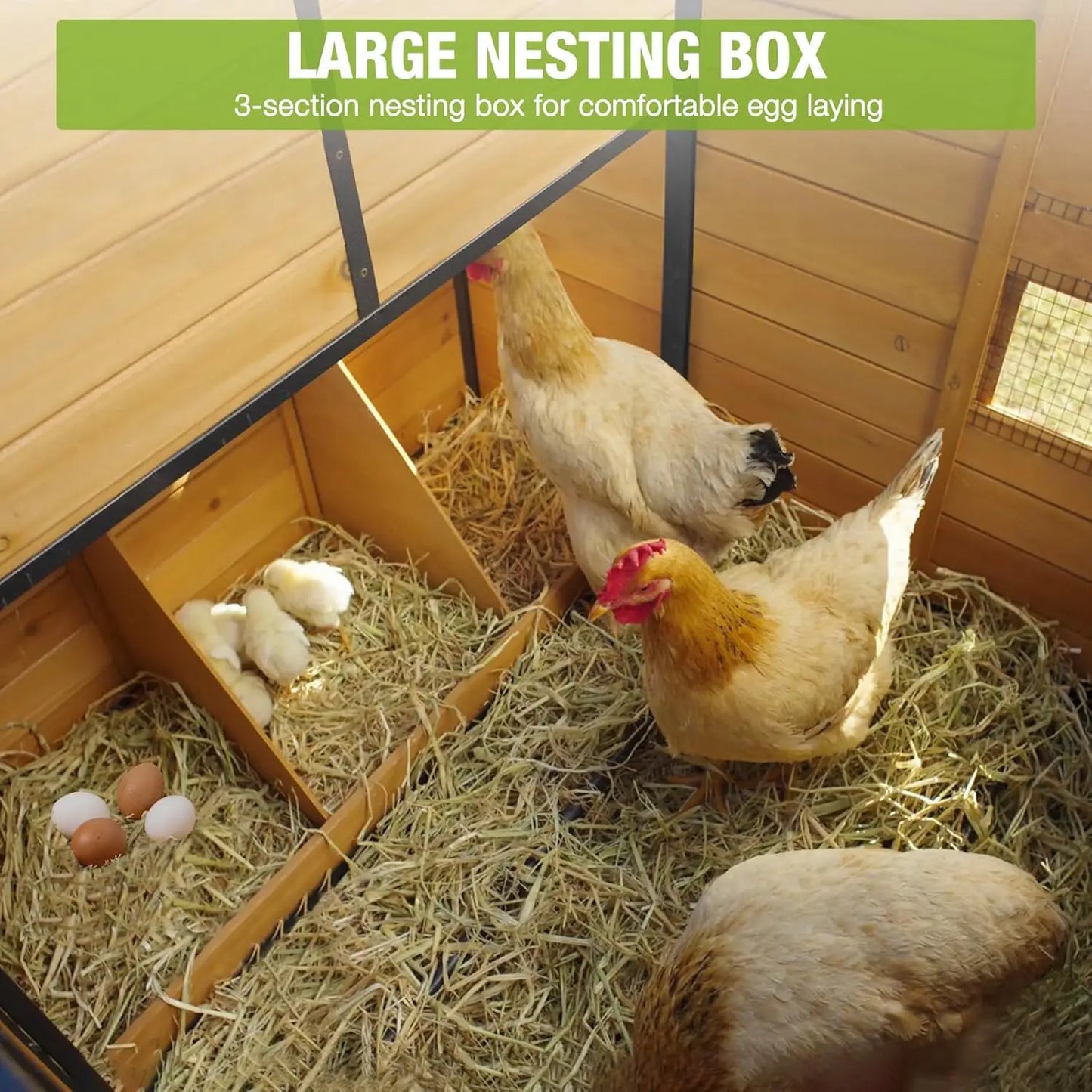Large Chicken Coop with Metal Frame Mobile Hen House Poultry Cage with Wheels for 4-6 Chickens 85" L