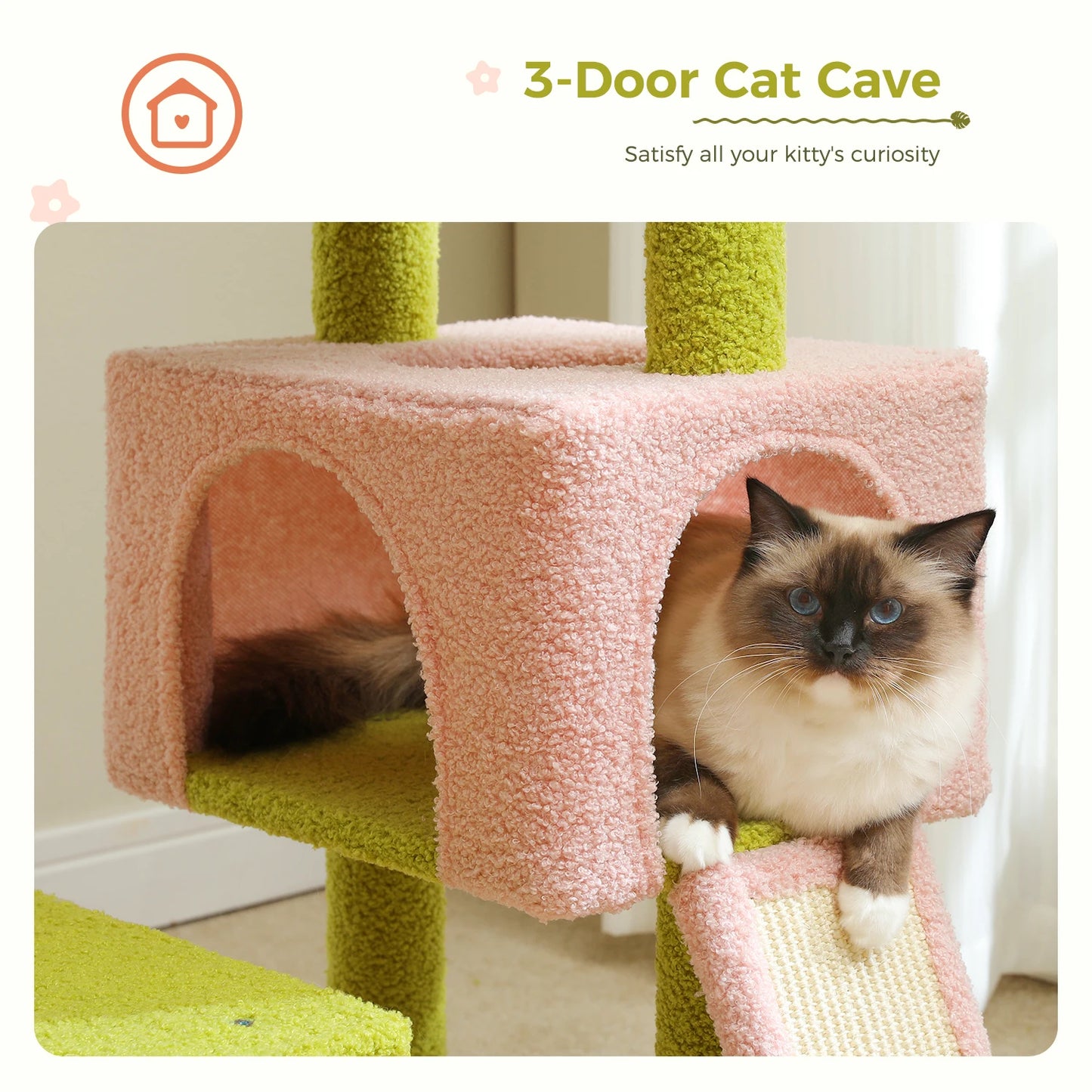Flower Cat Tree Multi-Level Cat Tower Sisal Covered Scratching Posts Cat Indoor Small Medium Cats Top Perch