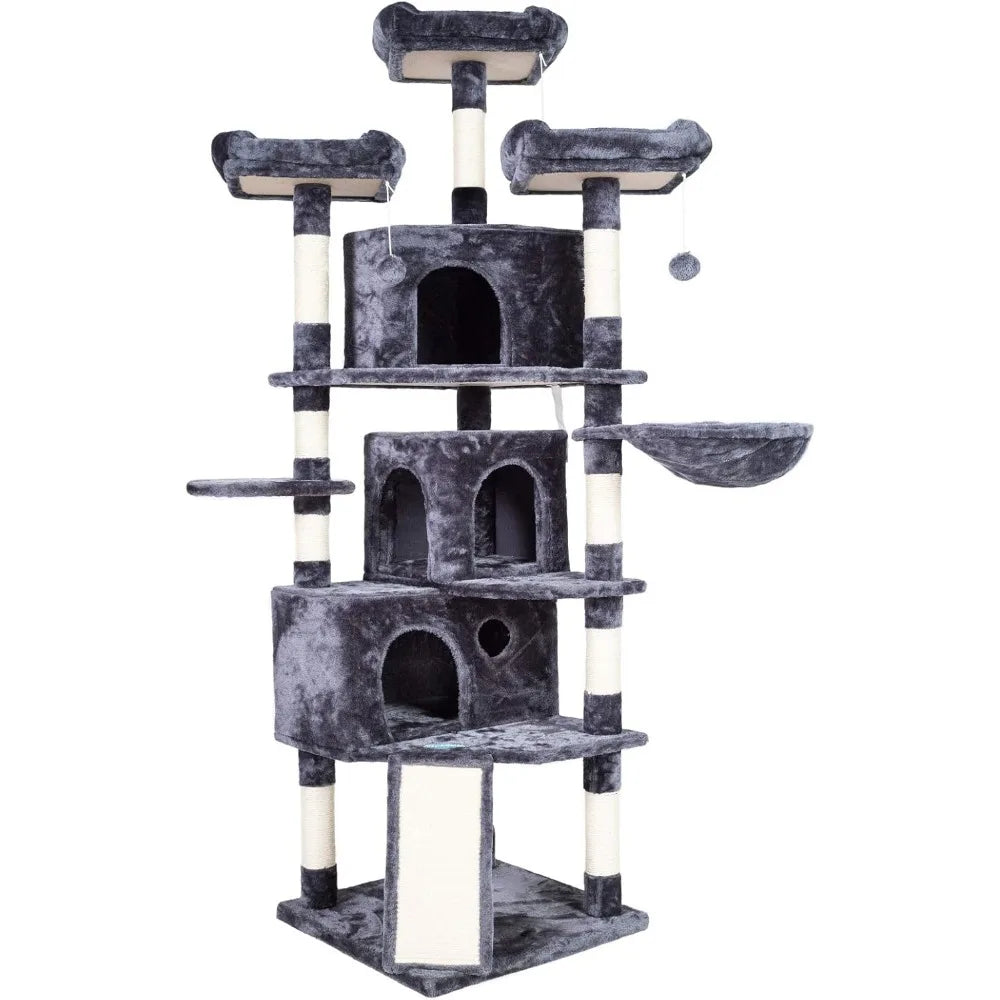 Cat Tower with Caves, Cozy Perches, Scratching Posts, Activity Center Stable for Kitten/Big Cat