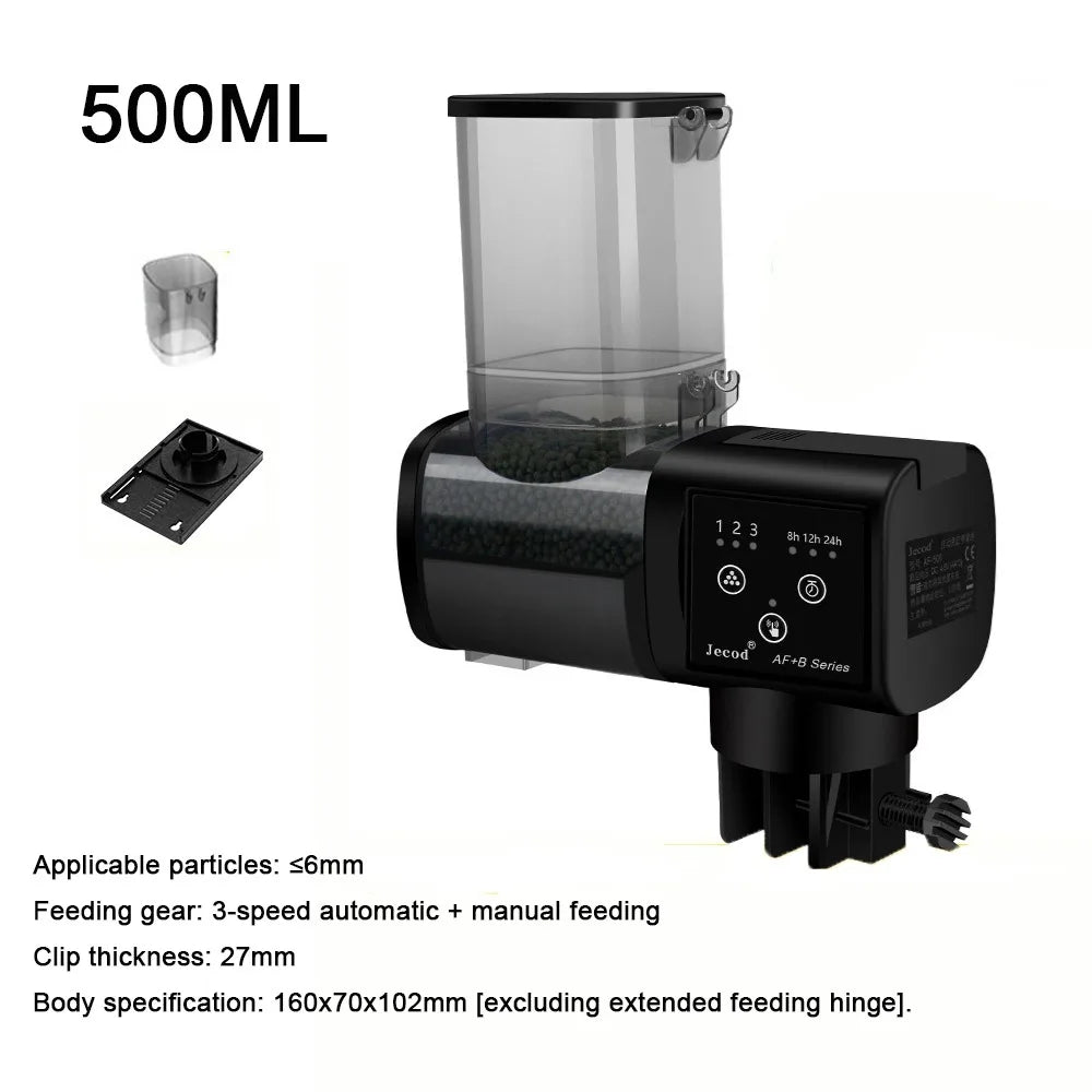 250ML/500M Fish Tank Feeder Digital Display Screen LCD Display Auto Fish Food Dispenser Adjustable Timer