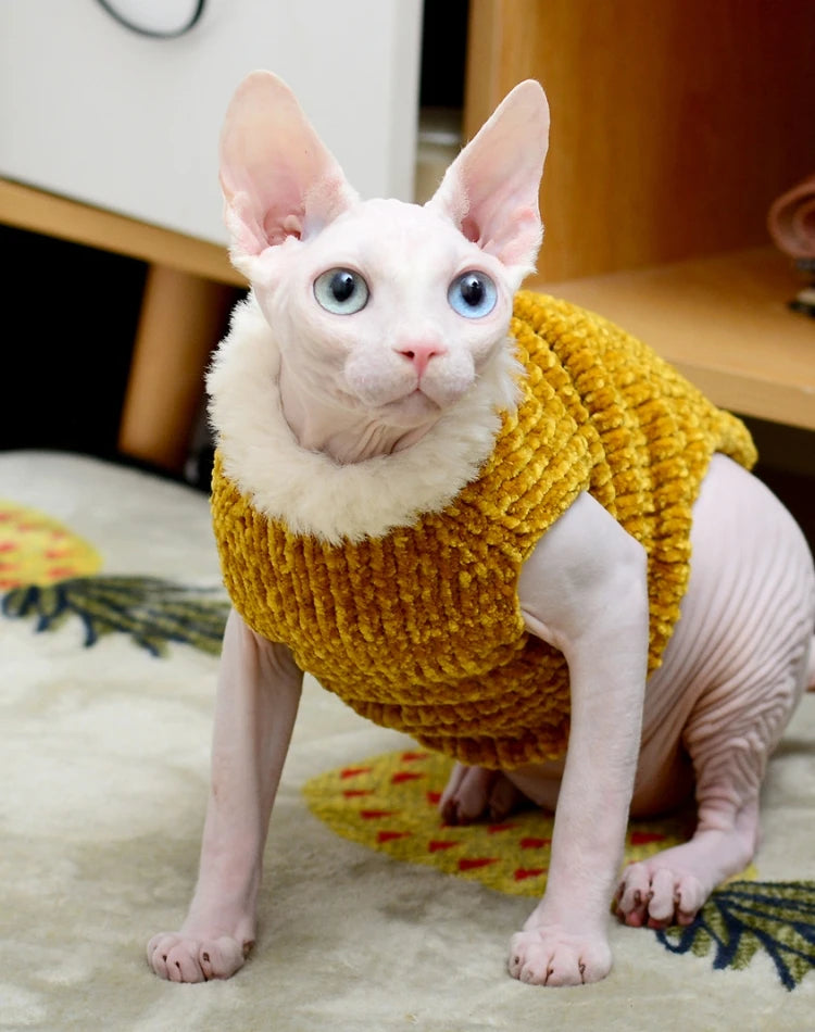 Devon Rex Thickening Plush Coat Cat Sweater Costume Sphinx Clothes Kitten Sphynx Pullover Clothing Products for Winter Outwear