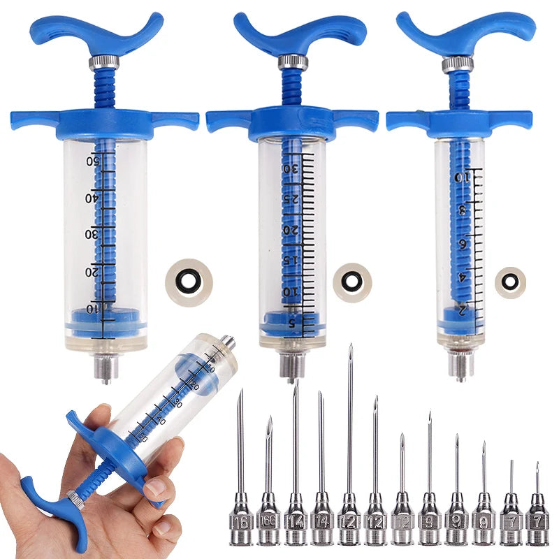 10/20/30/50ml Veterinary Tool Vaccine Syringe with 10 Needles for Farm Livestock Pig Cattle Sheep Chicken Pinhead Injection Tool