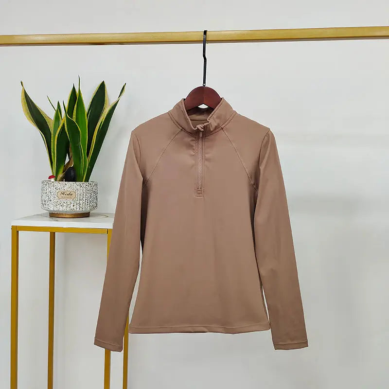 MXLLINA Western Zipper Horseback Riding Long Sleeve Base layer Equestrian Tops Breathable Riding Shirts Equestrian Clothing