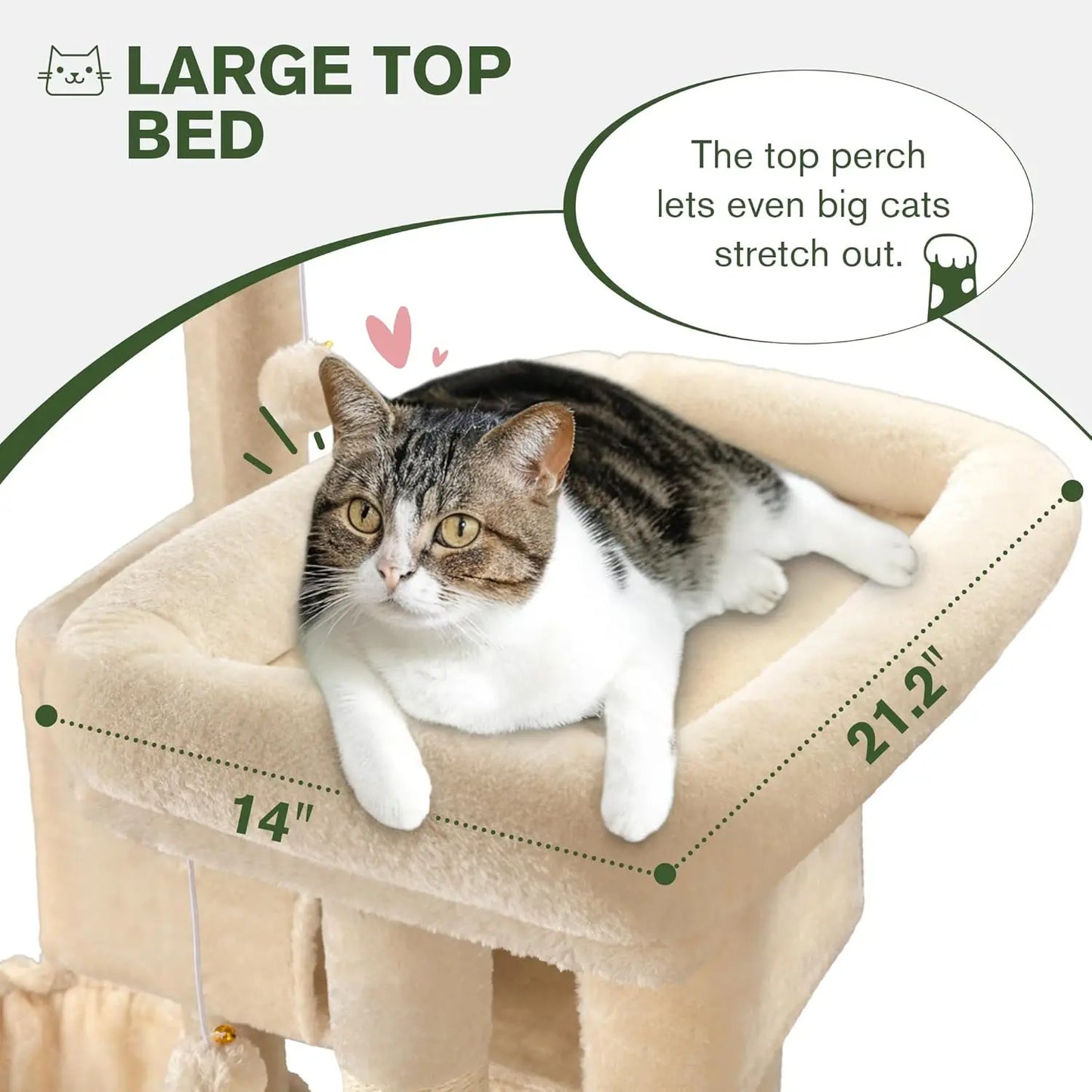 66 Inches tall Multi-Level Large Cat Tree Tower for Indoor Big Cats/Cozy Plush Perches/Cat Condo/Sisal Scratching Posts