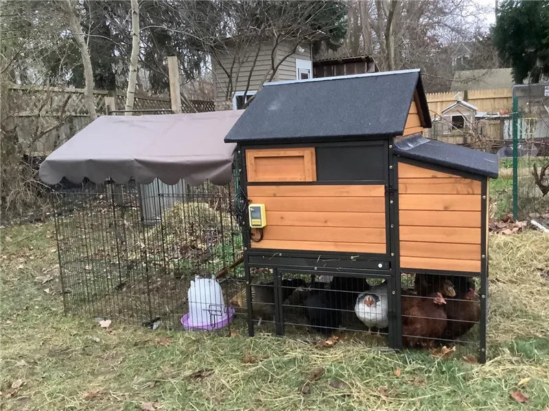 Large Chicken Coop with Metal Frame Mobile Hen House Poultry Cage with Wheels for 4-6 Chickens 85" L