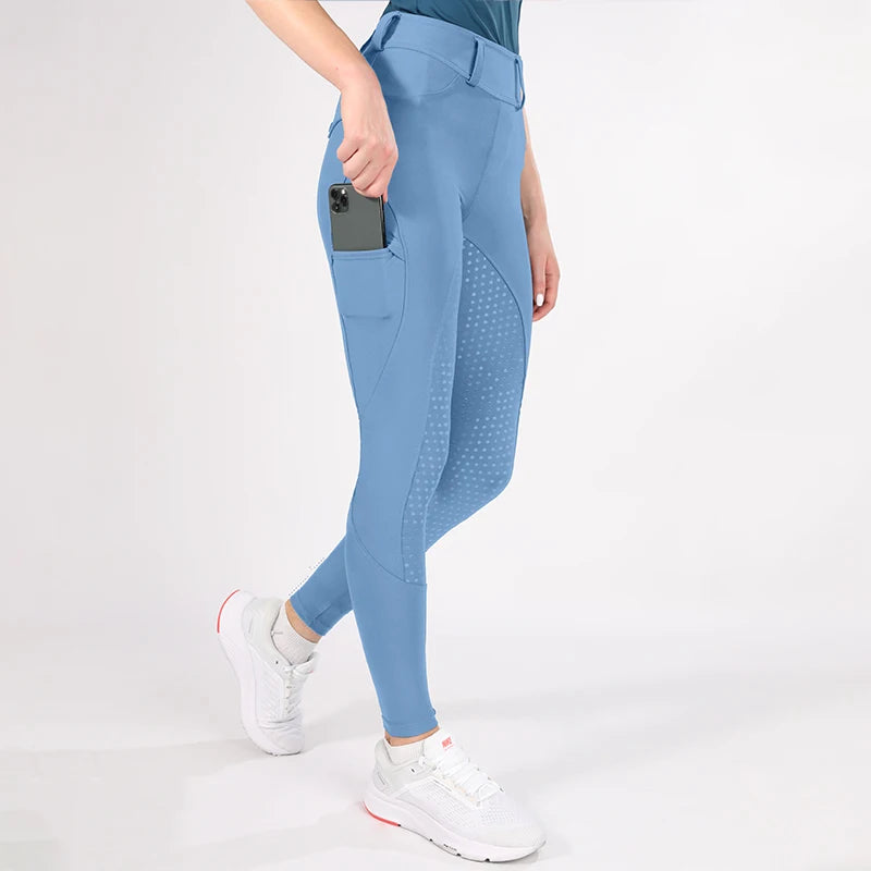 MXLLINA White Horse Riding Pants Women Equestrian Breeches Full Seat Silicone Competition Leggings Anti-pilling Sports Tights