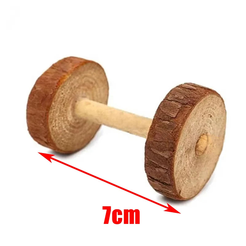 Guinea Pig Rabbit Hamster Small Animal Play Pet Roller Toys Natural Wooden Pine Dumbbells Unicycle Bell Chew Chewing Braided Ball