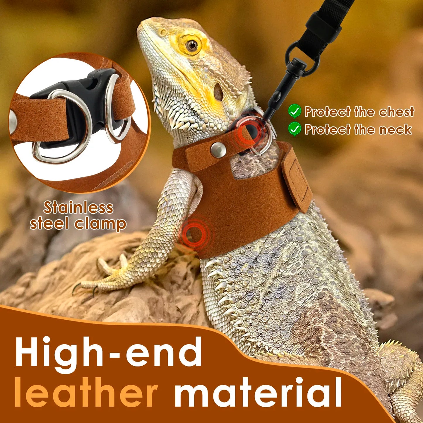 3Pcs Lizard Leash Harness Adjustable Reptile Bearded Dragon Traction Soft Rope Chameleon Amphibians Pet Harness Supplies