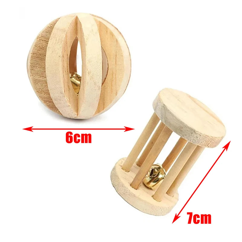 Guinea Pig Rabbit Hamster Small Animal Play Pet Roller Toys Natural Wooden Pine Dumbbells Unicycle Bell Chew Chewing Braided Ball