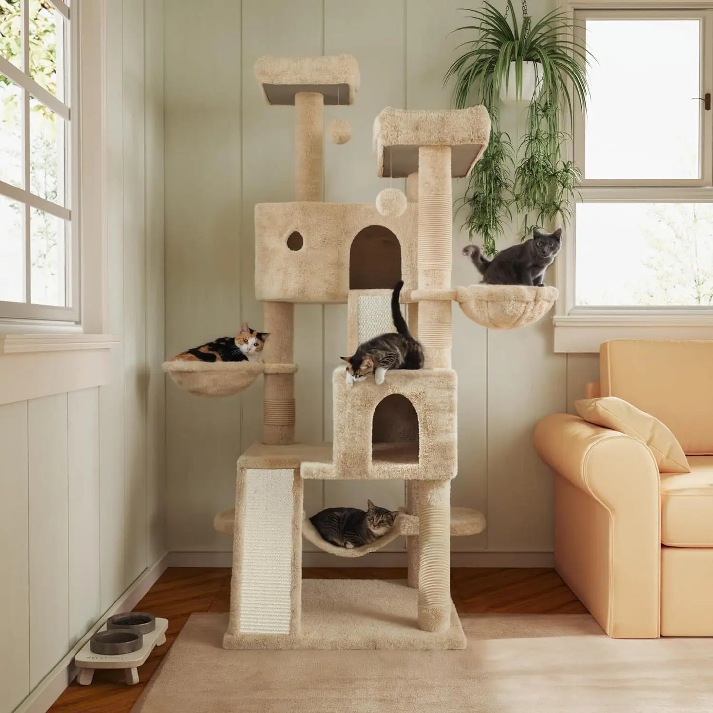 66 Inches tall Multi-Level Large Cat Tree Tower for Indoor Big Cats/Cozy Plush Perches/Cat Condo/Sisal Scratching Posts