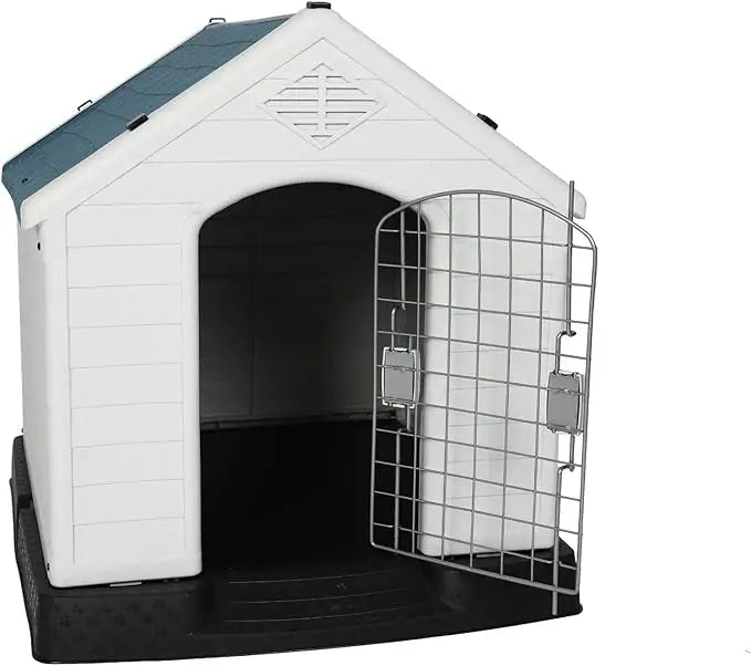 Dog Kennel Outdoor Waterproof Rainproof Pet House Crate with Door Indoor Plastic Puppy Cage, Medium