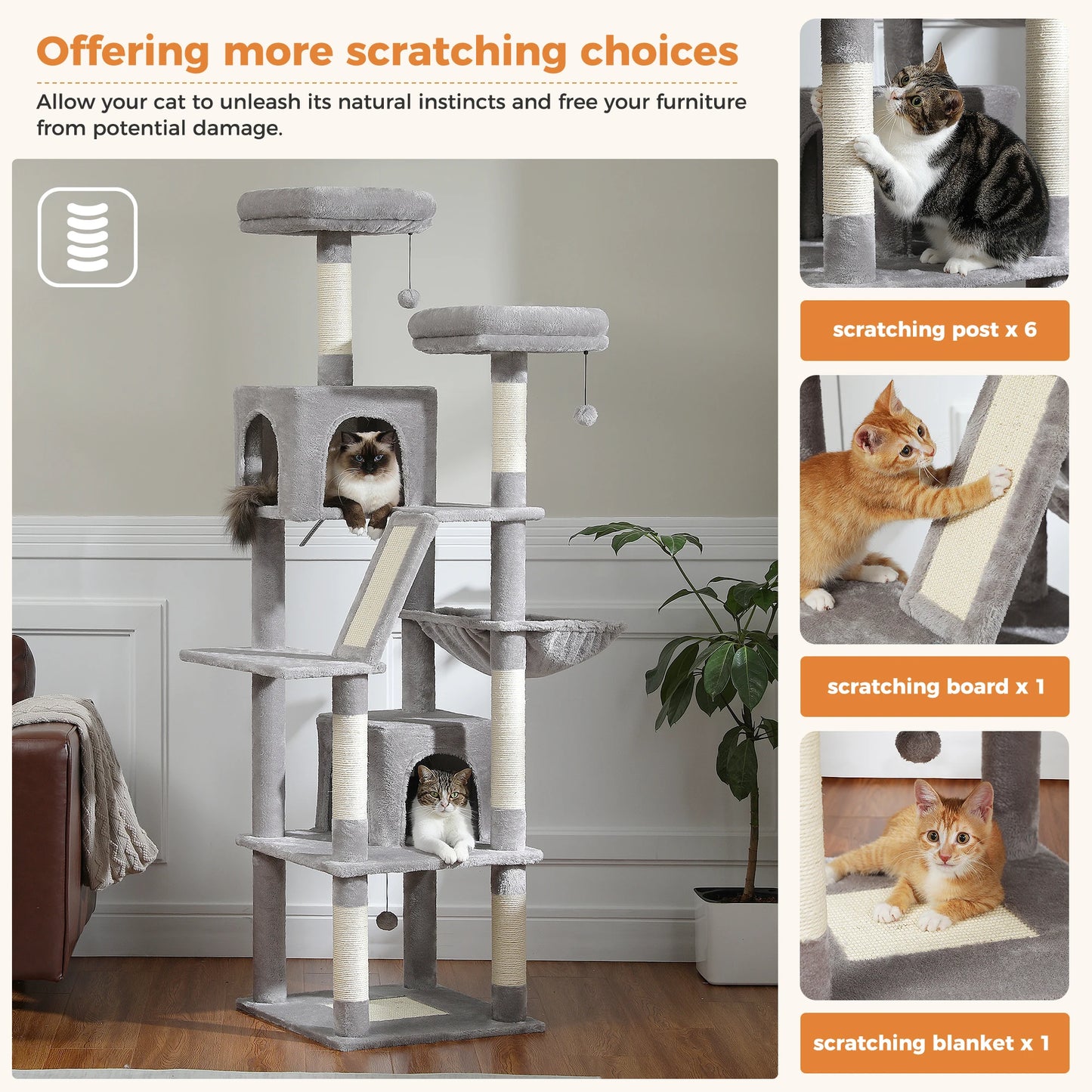 Large Cat Tree Tall Cat Tower for Indoor Cats Multi-Level Plush Cat Condo with Scratching Posts Scratching Posts Perches Caves