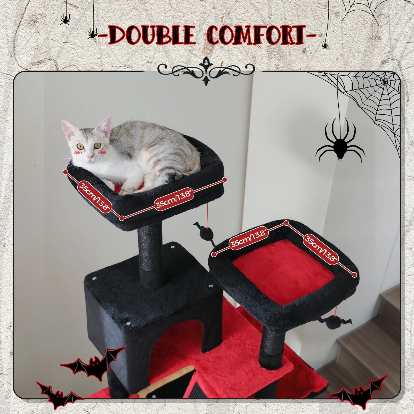 Large Cat Tree Tall Cat Tower for Indoor Cats Multi-Level Plush Cat Condo with Scratching Posts Scratching Posts Perches Caves