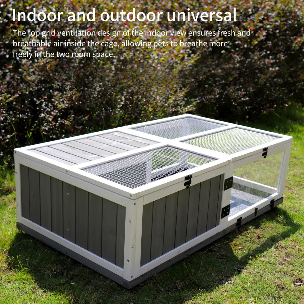 43"Upgrade Waterproof Tray, Activity Tray, Wooden Turtle House Indoor Small Animal Turtle Cage Outdoor Wooden Reptile Cage