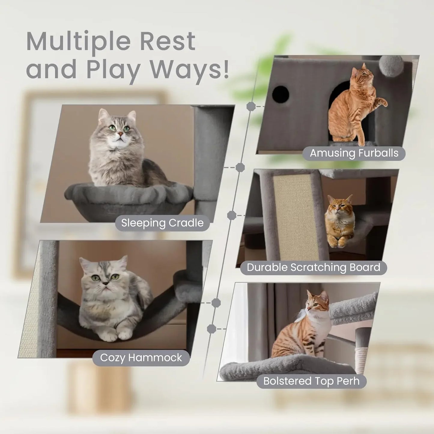 65in Larger Cat Tree Tower Condo for Indoor Multi-Level Furniture Activity Center with Wide Base/Cozy Plush