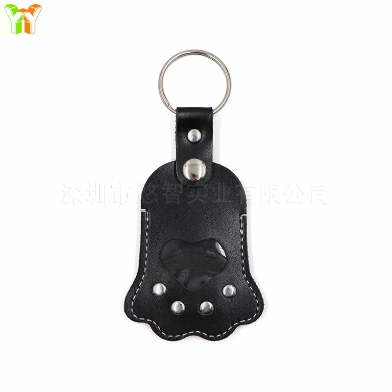 Leather Memorial Pet Hair Storage Bag Cat Paw Keychain Handmade Homemade Pet Memorial Keychain