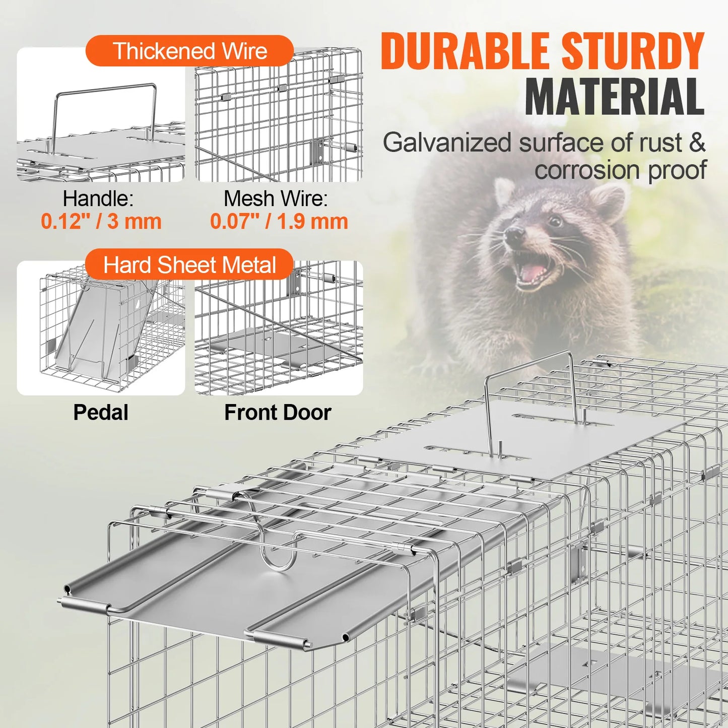 Live Animal Cage Trap Humane Cat Rodent Control Folding with Handle for Rabbits Stray Cats Squirrels Raccoons Groundhogs