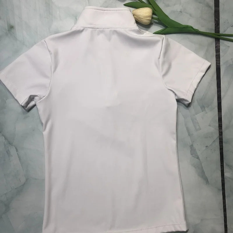 MXLLINA Girls Equestrian Short Sleeves Tops Woman's Summer Zipper Horse Riding T-Shirts Sports Base Layer Competition Show Top