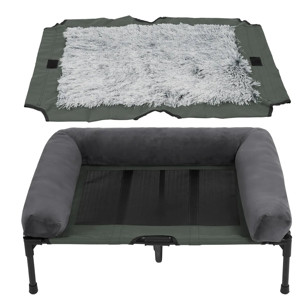 XXL XL Large Dog Bed Outdoor Raised Dog Bed with Cooling Breathable Mat and Soft Plush Mat Pet Puppy Camping Cot for Home Garden Indoor