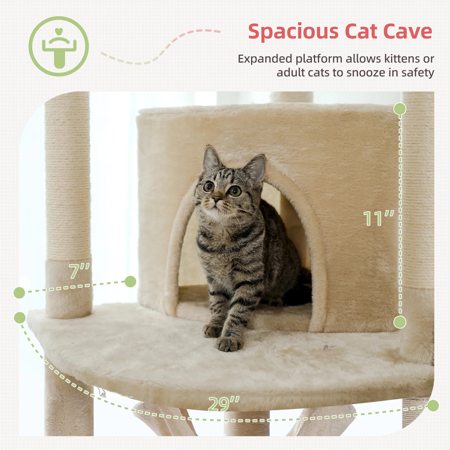 Floor to Ceiling Cat Tree Adjustable Cat Tower Tall Kitty Climbing Play House Tall Kitty Climbing Play House with Scratching Posts Cozy Condo Perches Hammock