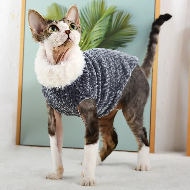 Devon Rex Thickening Plush Coat Cat Sweater Costume Sphinx Clothes Kitten Sphynx Pullover Clothing Products for Winter Outwear